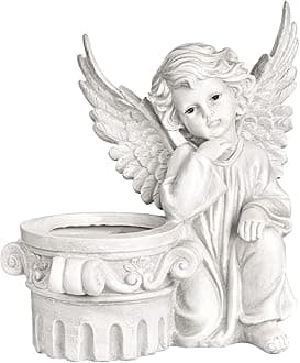 SungmorDecorative Garden Planter, Resin Unique Cute Cherub Statue Pot, 10.6" Large Angel Figurine Flower Pot for Indoor Outdoor Landscaping, 4.3" Dia. Small Container for Succulent Plant