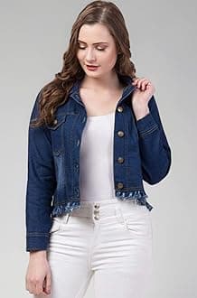 Women Denim Standard Length Full Sleeve Solid Jacket