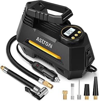 AstroAI Portable Air Compressor Pump, Tire Inflator with Gauge 12V DC Digital Car Air Pump 100PSI with LED Light, Larger Air Flow, Extra Nozzle Adaptors for Car, Bicycle, Motorcycle Ball Air Mattress