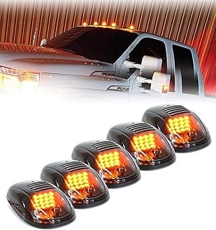 Xprite Black Smoked Lens 12 LEDs Cab Clearance Light 5 Pcs Roof Top Marker Running Lights Kit for Ford Dodge Ram Trucks SUV POV Pickup - Amber Yellow