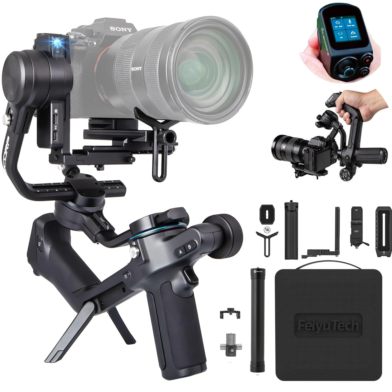 SCORP-2 Kit Camera Stabilizer, Integrated AI Tracker, 3-Axis Gimbal for Mirrorless Sony/Canon/Nikon/Fujifilm and DSLR Cameras, Upgrade Joystick and Touch Screen, 5.51 lbs Load Capacity