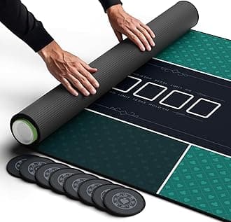 Newverest Poker Table Top 178 x 89 cm, Texas Hold'em Poker Mat for Home Game Nights Up to 10 Players, Blackjack, Casino, Poker Topper for Tables in Zipper Storage Bag with 8 Coasters in Gift-Ready Box