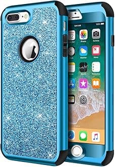 Hython iPhone 8 Plus/7 Plus Case - Heavy Duty Defender, Bling Glitter Sparkle Hard Shell Hybrid, Shockproof Rubber Bumper Cover, Blue