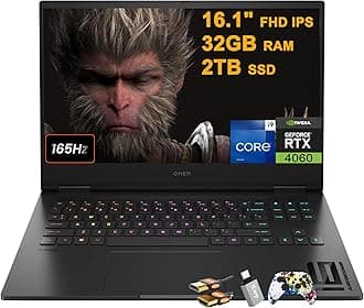 HP Omen 16 Gaming Laptop 16.1" FHD 165Hz (sRGB 100%, G-SYNC) Intel 24-core i9-13900HX 32GB RAM 2TB SSD GeForce RTX 4060 8GB RGB Backlit Thunderbolt FHD Privacy Camera Fast Charge Win11 w/ICP Accessory