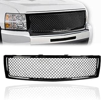 Car Front Grill Gloss Black Replacement Mesh Grille Guards Compatible for 2007 2008 2009 2010 2011 2012 2013 Silverado 1500