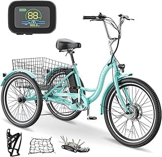 NAIZEA Electric Tricycle Adult Electric Bicycles, 350W 36V Electric Trike, 24" 26" 3 Wheel Electric Bike Ebike E Bicycle with Removable Battery, Motorized Trike with Basket for Women Men