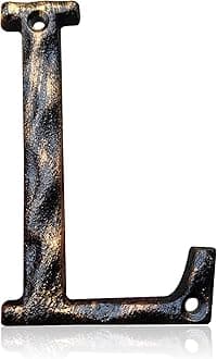 5.5 Inch House Numbers & Letters, Highly Visible Cast Iron Metal Home Address Number for Street Office Mailbox, Antique Brass (Letter L)