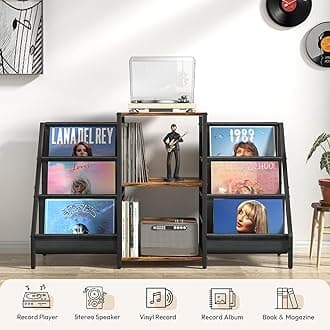 Bikoney Record Player Stand - 6-Tier Vinyl Record Storage for Up to 280 Albums, Holder for Living Room