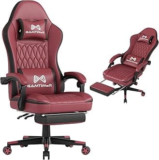 Gaming Chair with Footrest, Ergonomic Computer Chair, PU Breathable Material with Headrest and Lumbar Support, Suitable for Silla Gamer and Adults (RED)