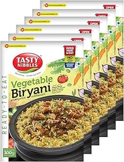 Tasty Nibbles Ready to Eat Vegetable Biryani 300g| Open Heat & Eat | Vegetarian | No Added Preservatives | Japanese Retort Technology [Pack of 6]