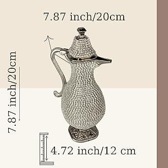 Steel Water Bottle Pitcher with Zirconia Stones | Handmade Metal Carafe Water Tea Coffee Jug Vintage Bottle | Turkish Ottoman Zamzam Pitchers (280 ML/9.4 Oz, Zirconia Stone, Silver Color)