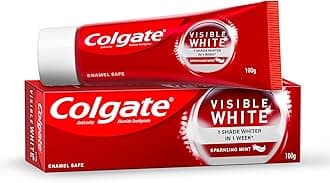 Visible White Teeth Whitening Toothpaste, Pack of 100g, with Whitening Accelerators for Tobacco Stain Removal & Teeth Whitening, Colgate Toothpaste with Minty Flavor for Everyday Fresh Breath