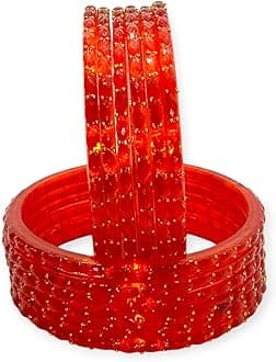 GenericTraditional Raindrop Glass Bangles with Golden Beads,Bangles for women