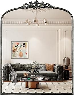 WallBeyond Black Vintage Mirror for Vanity 28x36 Inch, Black Antique Mirror with Ornate Frame, Arched Vintage Wall for Bathroom, Living Room, Fireplace, Entryway