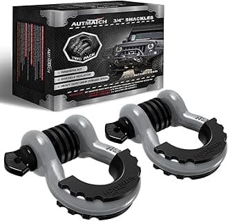 AUTMATCH Shackles 3/4" D Ring Shackle (2 Pack) 41,887Ib Break Strength with 7/8" Screw Pin and Shackle Isolator & Washers Kit for Tow Strap Winch Off Road Towing Jeep Vehicle Recovery Gray & Black