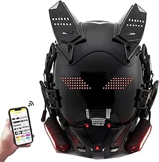 Cyberpunk Gothic Mask Helmet For Adult,LED Bluetooth Mask,Futuristic Punk Techwear,Cosplay Halloween Fit Party Music Festival (Black)