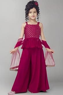 Angel f Studio Girl's Embroidered Kurta with Palazzo Pants & Dupatta/Readymade kurta set for girls