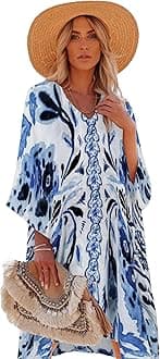 Women's Swimsuit Cover up Beach Kaftan for Bathing Suit with Floral Pattern