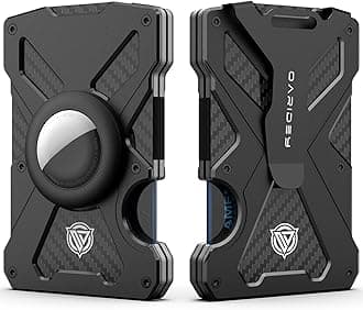 MINIMALIST WALLET FOR MEN - Slim Aluminum Metal Money Clip Wallet Clear ID Card Holder Carbon Fiber Wallet RFID Blocking 15 Cards with Cash Clip Ultra Thin Tactical Wallet Black Air Tag Wallet with