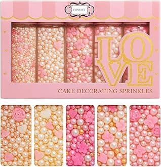 Confect Pink Mini Roses I Silver Hearts & Vermcelli and White Pearls | Anniversary Sprinkles | Sprinkles for Baking & Cake Decorative | Edible sprinkles - Vegan, Gluten-Free, Nut-Free, Soy-Free, Dairy-Free , Handcrafted Sprinkle - 140 Gms