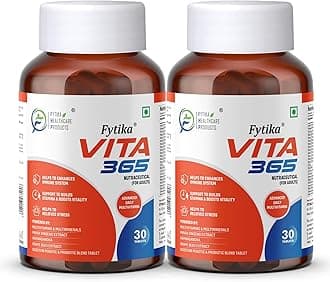 Fytika Vita 365-60 tablets (Pack of 2) | Multivitamin For Men and Women | With Ashwagandha, Ginseng, Probiotics & Prebiotics and Biotin| Enhances Energy, Immunity and Digestion