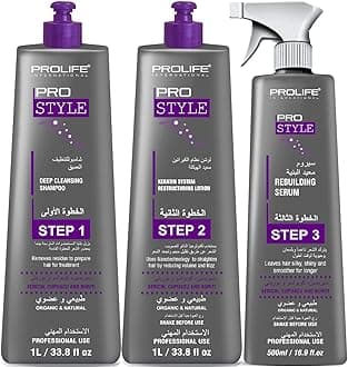 PROSTYLE Hair Keratin Straightening Kit for Very Rough and Thick Hair contain Silk Worm Protein, Buriti Oil, and Cupuacu Butter, No Bad Smell or Eye Irritation, Made In Brazil (1 Liter)