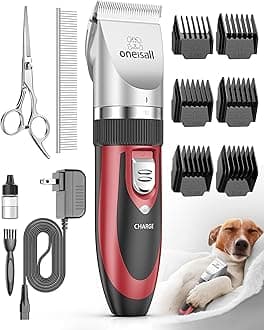 Pet Grooming Clipper Kits Low noise Oneisall Dog and Cat Rechargeable Cordless Electric Queit Clippers Set (Red)