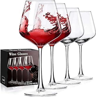 Wine Glasses Set of 4, Hand Blown White and Red Wine Glasses, Burgundy Wine Glass, Christmas Gifts, 16oz Red Wine Glasses for Women, Men, Wedding and Birthday