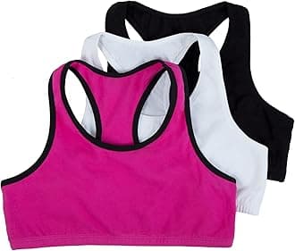 Girls' 3 Pack Cotton Built -Up Stretch Sports Bra in Everyday Colors