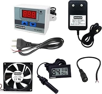 Shockley XH-W3001-50 to 110c Intelligent Digital Thermostat temperature controller combo (220V / 1500W + 1 FAN + Mains Power Cord + DC Female Jack + 12V 1 Amp Adapter + Hygrometer