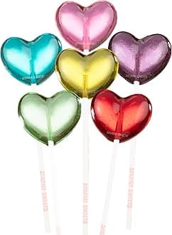 Rainbow Mini Heart Lollipops, 1 Inch Diameter, Cherry/Watermelon/Blue Raspberry/Green Apple/Grape/Peach Flavors, 90 Pops, Made in USA – Perfect for Valentine’s Day, Events, Parties, and Weddings