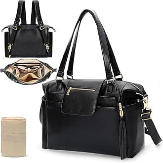 Diaper Bag Tote Leather Diaper Bag Backpack LargeBaby Diaper Bag 14 Diaper Bag Organizing Pouches,Changing Pad,Crossbody Strap,4 Insulated Pockets,Black