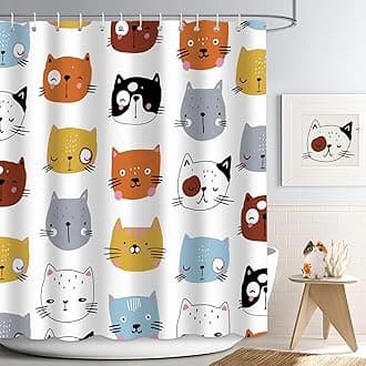 Cute Cat Shower Curtain for Bathroom Decor, Funny Bathroom Curtain Set, Cat Lovers Cute Cartoon Colorful Waterproof Fabric Shower Curtain with Hooks Machine Washable 72x72 in