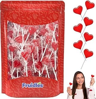 120 Lollipops Mini Red Heart Shaped Strawberry Flavored Individually Wrapped, 5g 120 Lollipops 2 Pounds