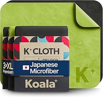 Koala Lens Cleaning Cloth | Japanese Microfiber | Glasses Cleaning Cloths | Eyeglass Lens Cleaner | Eyeglasses, Camera, VR/AR Headset, and Screen Cleaner | Black & Green (Pack of 3)