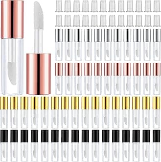 Patelai 100 Pieces Clear Mini Lip Gloss Tube Refillable Empty Lip Balm Gloss Containers Bottles Transparent Mini Lipstick Containers for Women DIY Makeup, Gold, Rose Gold, Black, Silver, 1.2ml