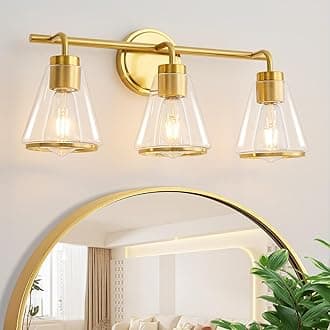 Gold Vanity Light - Bathroom Light Fixtures Over Mirror, 3 Lights Fixture, Clear Glass Shade, 22 inch Modern Wall Sconce for Bathroom, Bedroom