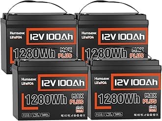 12V 100Ah LiFePO4 Battery MAX PLUS 4 Pack - 110A BMS with Low Temp Cutoff | 15000+ Deep Cycles for RV Solar Marine Trolling Motor | Off-Grid Backup Power Rechargeable Lithium Iron Phosphate Battery