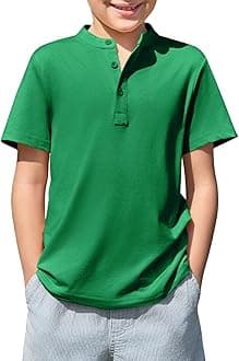 Haloumoning Boys Short Sleeve Henley Shirt Kids Casual Button Front Summer T-Shirts Tops Tees 5-14 Years