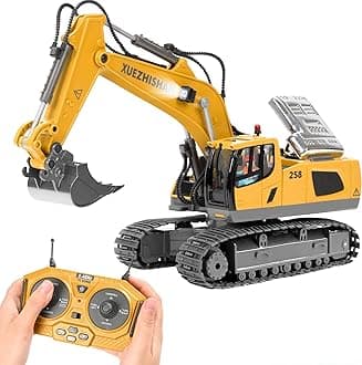 KidsFaves Remote Control Excavator Toys for Boys Turns 680-degree 2 Batteries Metal Shovel Lights/Sounds Construction Toys Birthday Gifts Boy Toys for 3 4 5 6 7 8 Years Old