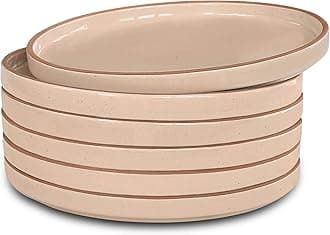 CERAMICS HIT PAUSE Flat Plates Set of 6-8 in - The Dessert, Salad, Appetizer, Small Lunch, etc Plate. Microwave, Oven, and Dishwasher Safe, Scratch Resistant. Kitchen Porcelain Dish - Chai
