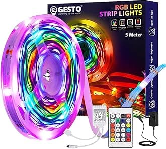 Gesto 5 Meter LED Strip Lights - 300 Led RGB Strip Light with Adaptor | Operated with 16 Modes Remote Controller | Multicolor LED Lights for Home Decoration, Bedroom,Diwali Decoration & False Ceiling