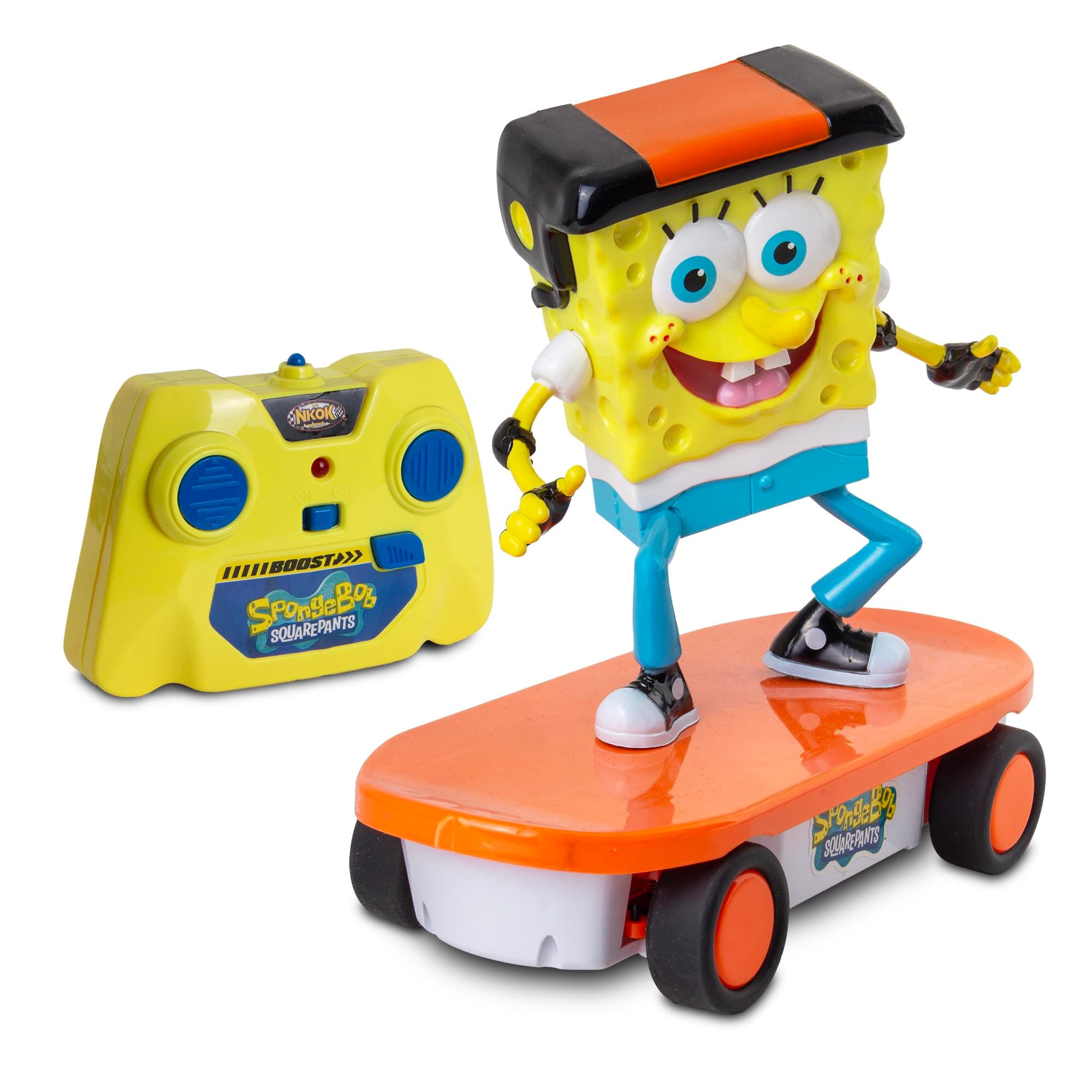 NKOK Spongebob 2.4GHz Skateboarder R/C Vehicle; Full Function 2.4 GHz Radio Control with Turbo Boost; Ages 6+
