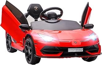 HOMCOM Electric Car for Kids Lamborghini Aventador Licensed with Remote Control, 12V Powered Kids' Electric Ride-on with Butterfly Doors, Auxiliary wheels, Music, Horn, Suspension - Red