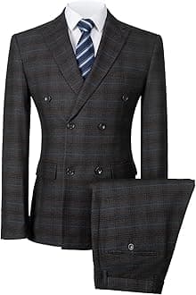 Mens Suits Slim Fit 3 Piece Double Breasted Tuxedo Suit Jacket Vest Pants Set for Wedding Prom