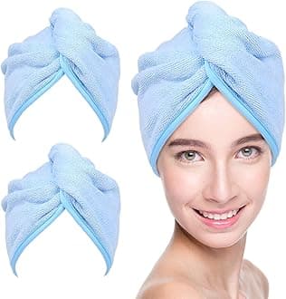 YoulerTex Microfiber Hair Towel Hair Wrap: 2 Pack 10X26 Hair Dryer Towels for Women Absorbent Turban Twist Hair Drying Shower Cap Curly Hair Products for Hair Care Hair Accessories (07 2-Pcs Blue)