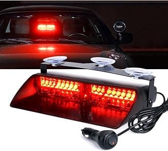 Red LED Emergency Dash Strobe Light, Interior Windshield Safety Warning Firefighter Lights w/Suction Cups, 12V Windshield Visor Light Bar for Police Ambulance EMS Patrol Vehicles Fire Trucks