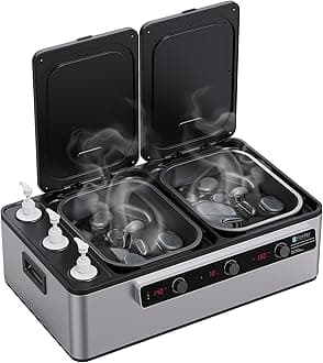 Master Massage Professional Electric 2IN1 Massage Stone Heater & 3 Bottle Massage Oil & Lotion &Gel Warmer-Digital Multifunctional Heating Equipment Combo