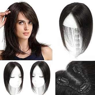 Hair Toppers for Women Real Human Hair,12inch Hairs Topper for Women No Bangs Top Hairs Extensions/Pieces Upgrade Lace Base (2#, 12 Inch)