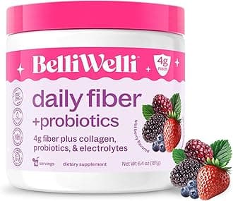 Daily Fiber Powder Supplement with Collagen, Probiotics & Electrolytes | Supports Digestive Health, Gut Balance & Deinflammation | Berry | 16 Servings